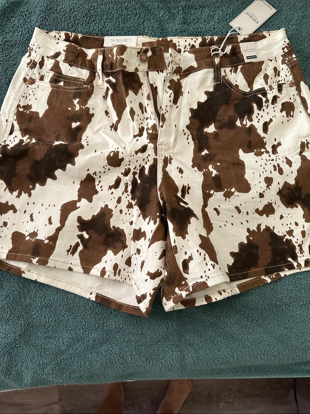 Judy Blue Brown and White Cowprint Denim Shorts